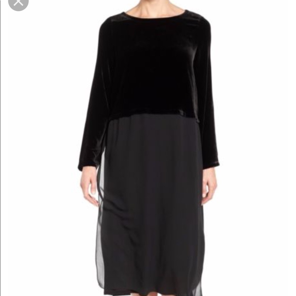 EILEEN FISHER BLACK Velvet And Silk Dress